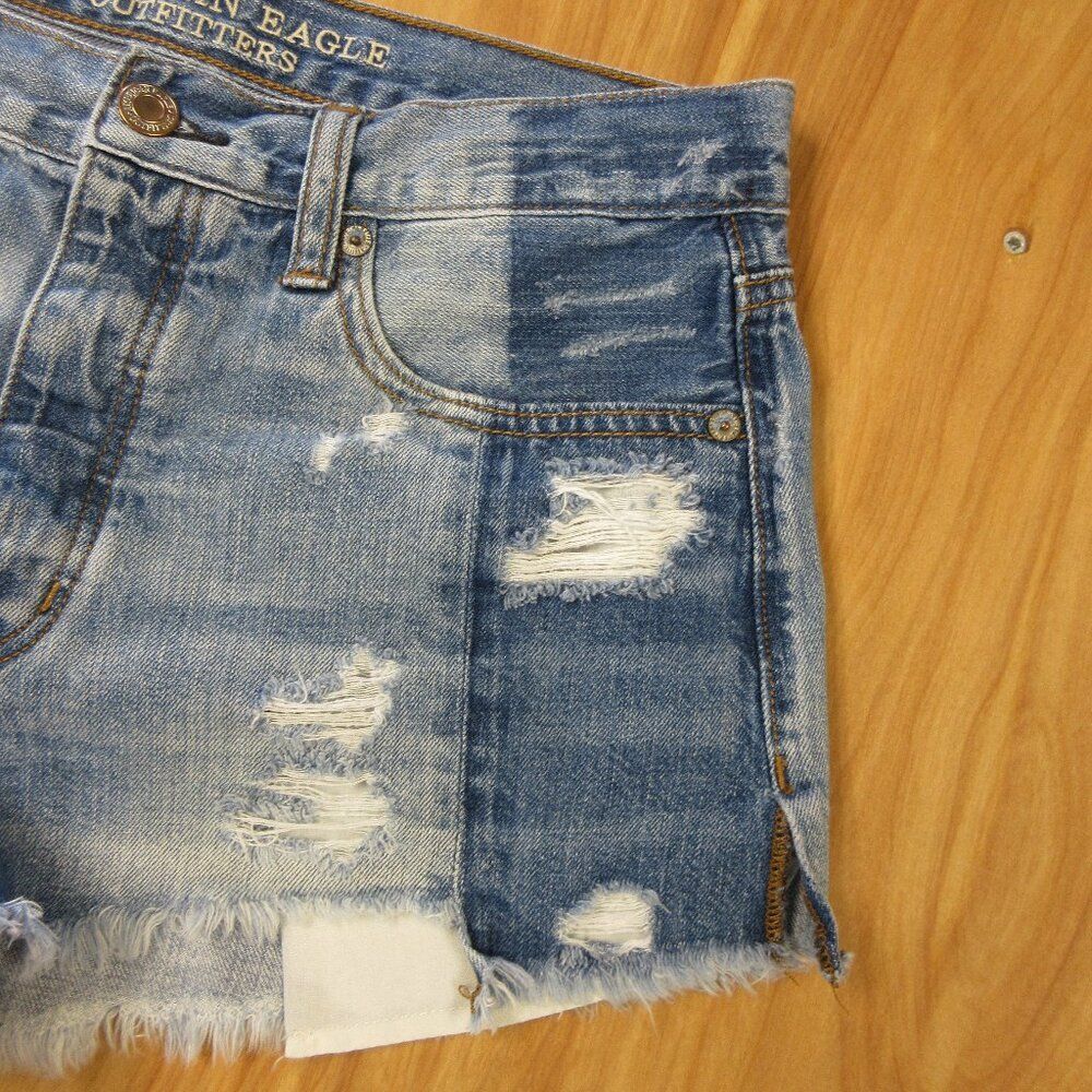 AMERICAN EAGLE Hi-Rise Festival Jean Shorts Sz 6 Frayed Hem Ripped Denim Jorts - Picture 6 of 15